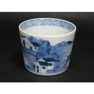 古伊万里 染付 亀甲文 見込み五弁花 蛇の目高台 蕎麦猪口 (22) : SK