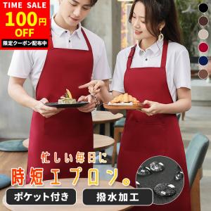 エプロン おしゃれ 無地 シンプル 首掛け 撥水 掃除 飲食業 業務用 保育士 ポケット 料理教室 黒 カフェ おしゃれ レディース メンズ 男女兼用 前掛け 長さ調整
