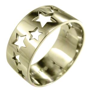 平らな指輪 ピンキー 小指 リング 星抜き デザイン 幅広 指輪 イエローゴールドk10 特大サイズ｜skybell-shop