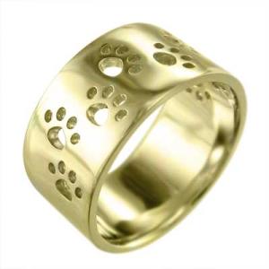 1cmリング 猫の肉球抜き 猫 k18イエローゴールド ワイド 約10mm幅 平打リング シンプル 指輪