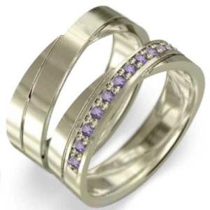 ペア 指輪 平たい リング アメジスト(紫水晶) イエローゴールドk10