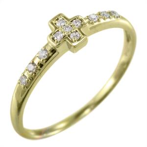 天然ダイヤモンド 指輪 クロス ヘッド k18イエローゴールド 4月誕生石｜skybell-shop