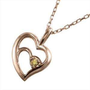 ペンダント ネックレス (黄水晶)シトリン ハート 一粒石 18kピンクゴールド 11月誕生石
