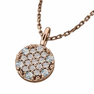 ジュエリー ネックレス アクアマリン 天然ダイヤモンド 敷き詰めシリーズ 18金ピンクゴールド 3月の誕生石 丸型