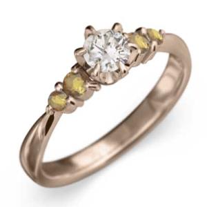 シトリン(黄水晶) 天然ダイヤモンド 婚約指輪 11月誕生石 ピンク