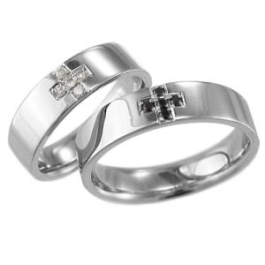 プラチナ900 クロス ヘッド ペア 指輪 婚約 ブライダル にも 5石 天然ダイヤモンド