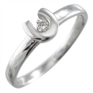 指輪 1粒 石 馬蹄 デザイン 天然ダイヤモンド 4月誕生石 18金ホワイトゴールド｜skybell