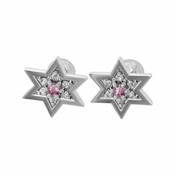 10月誕生石 スター ジュエリーピアス プラチナ900 ピンクトルマリン 小サイズ 六芒星