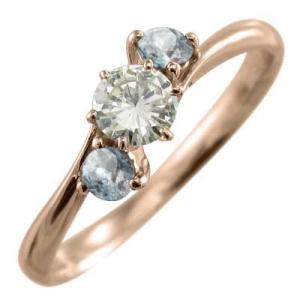 3月誕生石 アクアマリン スリーストーン k10ピンクゴールド