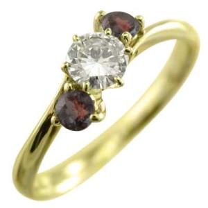 ガーネット 18金イエローゴールド スリーストーン 1月の誕生石