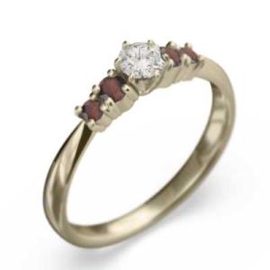 イエローゴールドk10 ガーネット 1月の誕生石 ファイブストーン