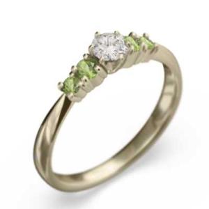 イエローゴールドk10 8月誕生石 ペリドット ファイブストーン