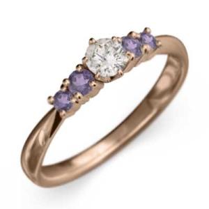 ファイブストーン ピンクゴールドk18 アメジスト(紫水晶) 2月誕生石 リング