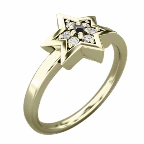 指輪 k10 六芒星 ブラックダイヤモンド 天然ダイヤモンド 4月の誕生石 六芒星小サイズ
