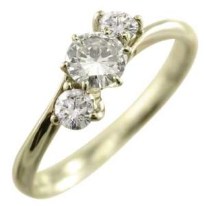 スリーストーン 4月誕生石 天然ダイヤモンド k10イエローゴールド 約0.30カラット