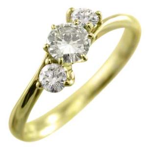 4月誕生石 k18イエローゴールド 約0.30カラット ダイヤモンド スリーストーン