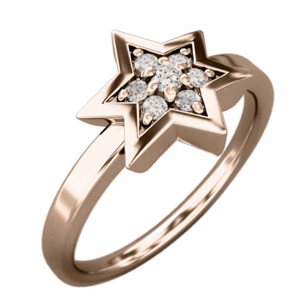 指輪 六芒星 ダイヤモンド k10ピンクゴールド 4月誕生石 六芒星小サイズ