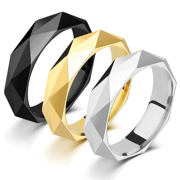 6mmチタン製菱形カットリング｜個性派カップルリング ステンレス鋼 指輪 アクセサリー 男女兼用 2...