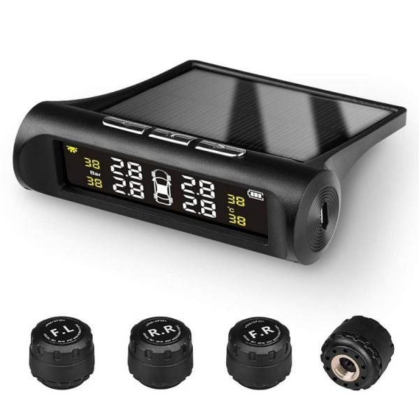 タイヤ空気圧監視システム モニタリング タイヤセンサー 無線測定 ソーラー充電/USB充電 気圧/温...