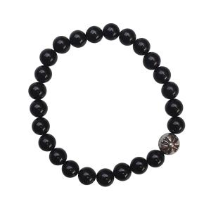 CHROME HEARTS 8MM BLACK TOURMALINE &amp; SILVER BEADS BRACELET クロムハーツ ブラック　ビーズブレスレット　8MM CHプラスボール