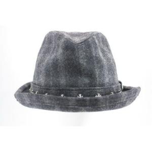クロムハーツ　グレー　チェック柄　ウール　FEDORA ／シルバー　　ハット