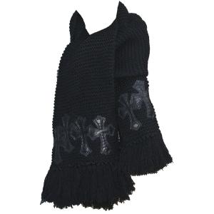 CHROME HEARTS WOOL & LEATHER MUFFLER クロムハーツ　ウールマフラー　ブラック　クロスパッチ｜skytrek