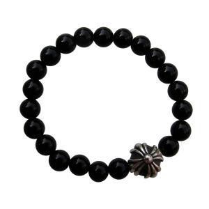 CHROME HEARTS BLACK 4MM TOURMALINE & 1 SILVER BEADS BRACELET