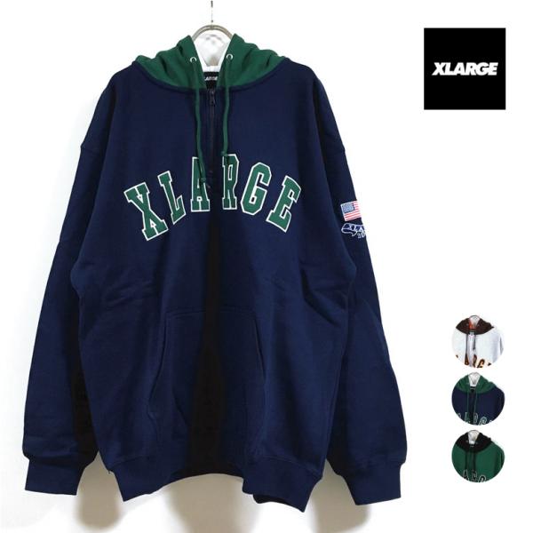 XLARGE エクストララージ CONTRAST COLOR HALF ZIP HOODED SWE...