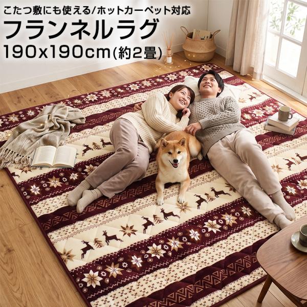 ホットカーペット対応 正方形 ラグ 約190×190cm 約2畳 マイクロファイバー あったか フラ...