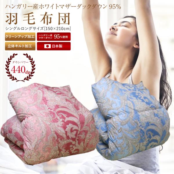 羽毛布団 日本製 ハンガリー産ホワイトマザーダックダウン95% 1.1kg 抗菌 防臭 防ダニ シン...