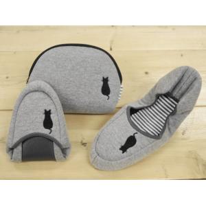 ネコの刺繍入りニット携帯スリッパ 送料無料 当...の詳細画像1