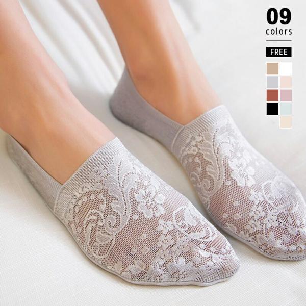 靴下 レディース 脱げない フットカバー レース ソックス 刺繍 シアー 履きやすい くるぶし おし...