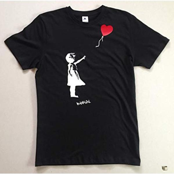 Tシャツ バンクシー 風船と少女 (黒） (L)