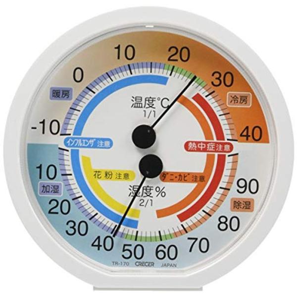 クレセル 快適環境温湿度計 TR-170W ホワイト 12×3×11.7cm