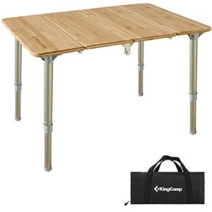 KingCamp アウトドア テーブル 折りたたみ キャンプ用バンブーテーブル 60*40cm ローテーブル 27/40cm高さ調整可能 折