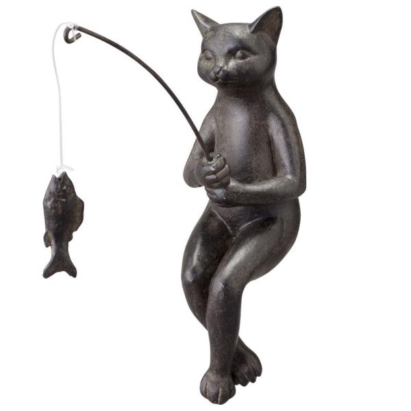 猫の置物 ねこの置物 アンティーク雑貨釣りをする猫