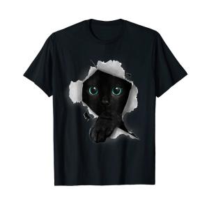 黒猫の破れた布シャツ、子猫 Tシャツ｜slow-lifes