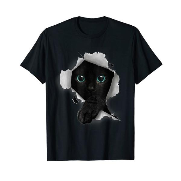 黒猫の破れた布シャツ、子猫 Tシャツ