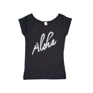 フラダンス用レッスンTシャツ（aloha） (M, 黒)｜slow-lifes