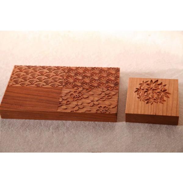 kennkunn 限定和菓子道具木型4種類の木彫千筋 さくら 波 麻の葉文、楓板もみじ木型 セット ...