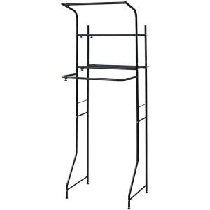 山善 ランドリーラック 幅61-93×奥行60×高さ182cm 幅伸縮 棚板・タオルバー可動 簡単設置 組立品 ブラック SHL-705(B｜slow-lifes