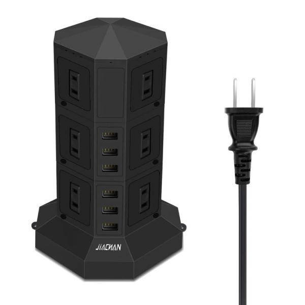 JIACHAN 電源コードタワー式電源タップ 6個USB 12個コンセント 約3ｍ 急速充電 掛ける...
