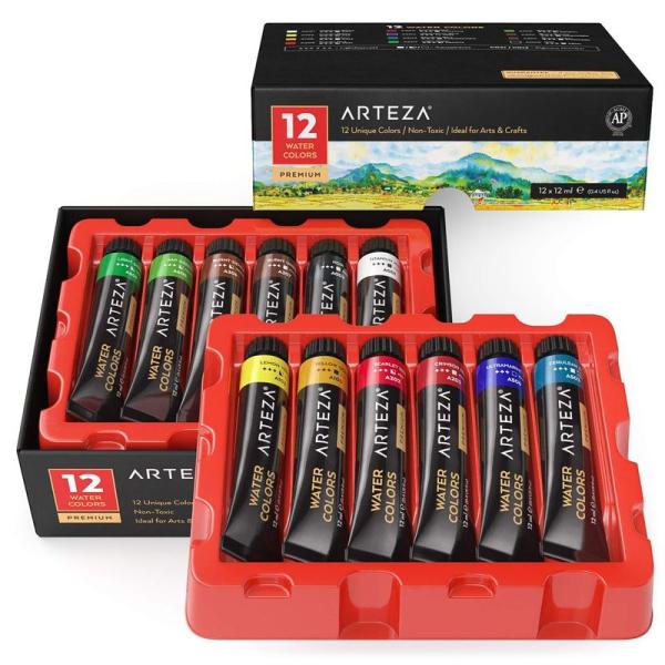 Arteza Watercolor Paint, Set of 12 Colors/Tubes, 1...