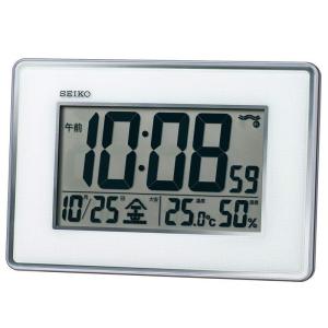 セイコークロック 掛け時計 置き時計兼用 電波 デジタル 高精度 温度 湿度 表示 銀色メタリック 本体サイズ: 16.7x24.7x2.7｜slow-lifes