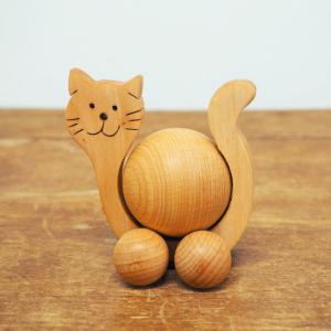 オブジェ 木製 置物 北欧 ネコ 猫 かわいい おしゃれ 飾り おもちゃ 知育玩具 ドイツ Waldfabrik ヴァルトファブリック 木製ホイールトイ キャット M｜slowworks