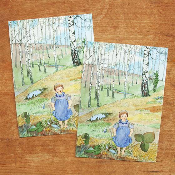 エルサベスコフ ポストカード 2枚セット 白樺林のすみれちゃん 絵本作家 北欧 かわいい イラスト ...