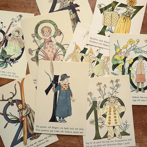 スウェーデン製 ポストカード 北欧 おしゃれ セット アート 花 かわいい 数字 絵はがき 葉書 O...