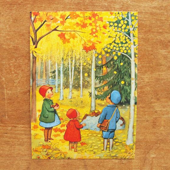 エルサベスコフ ポストカード 2枚セット いちねんのうた 紅葉 絵本作家 北欧 かわいい イラスト ...