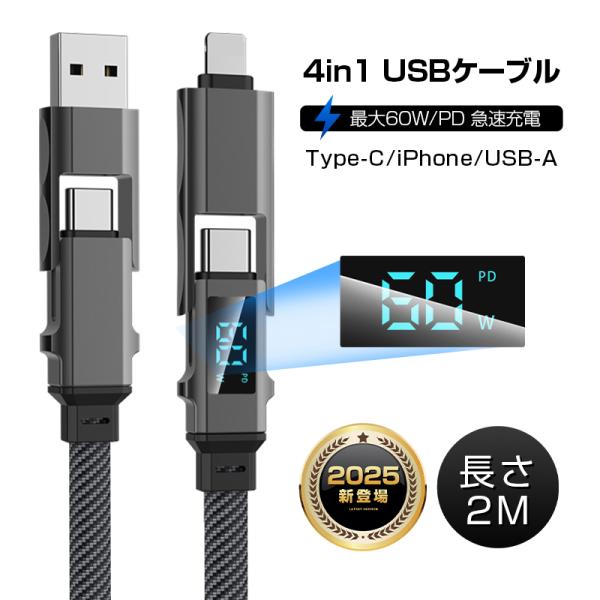 【2025最新】 4in1ケーブル Type-C to Type-C USB充電ケーブル 高速データ...