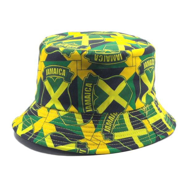 NO BRAND【海外限定★ジャマイカ国旗のパッチワーク風な総柄★フリーサイズ】バケットハット【グリ...